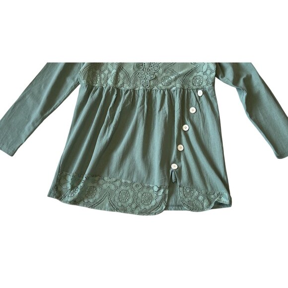 Womens Green Lace Button Detail Long Sleeve Top M Feminine Girly Boho - Picture 3 of 7